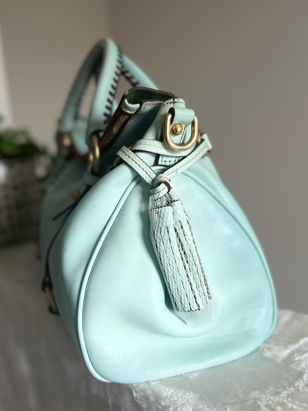 Dooney & Bourke Leather Florentine Satchel in Pale Blue - Picture 8 of 15